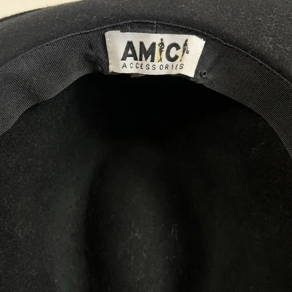 Amici Accessories Felted Wool Hat Womens Metallic Band One Size Black